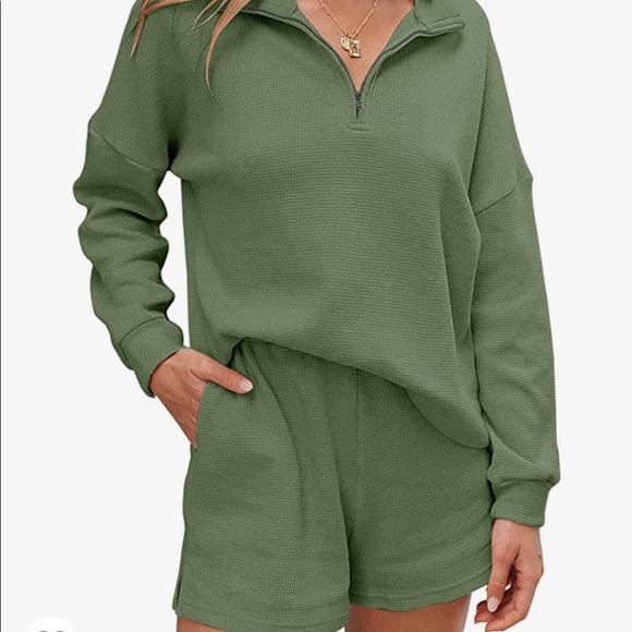 Women’s waffle Knit Pajama Set Half Zip Long Sleeve 2 Piece - Picture 1 of 1
